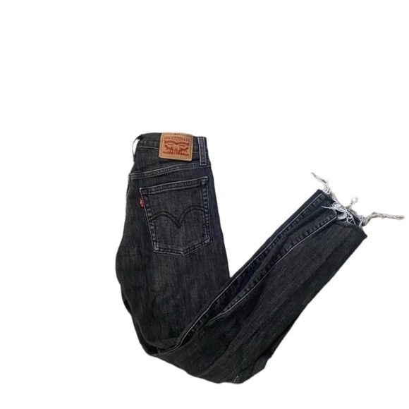 LEVI’s Wedgie Skinny High Rise Button Fly Frayed Hem Ravens Wing Grey Black 27 - Picture 2 of 9